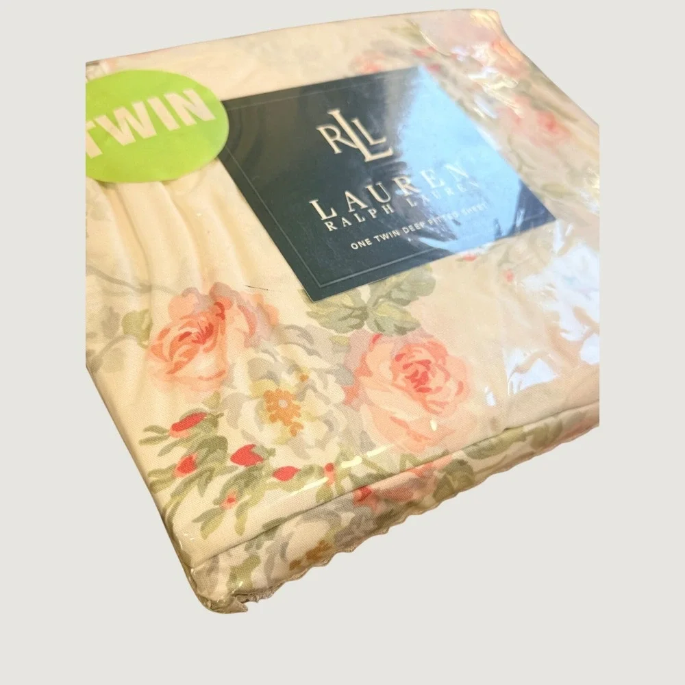 Lauren Ralph Lauren Faye Floral Twin Fitted Sheet Rose Pink Cotton Deep Pocket